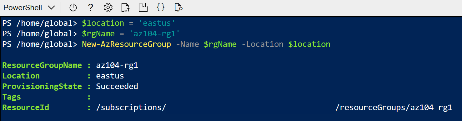 Screenshot of create resource group. 