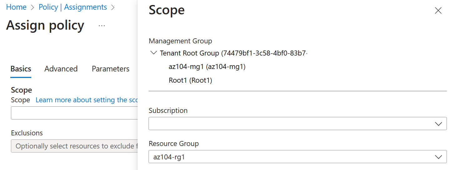 Screenshot of the policy scope page. 