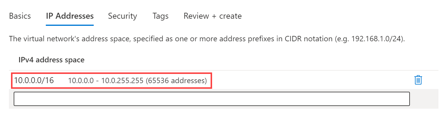 IP address configuration for azure virtual network deployment