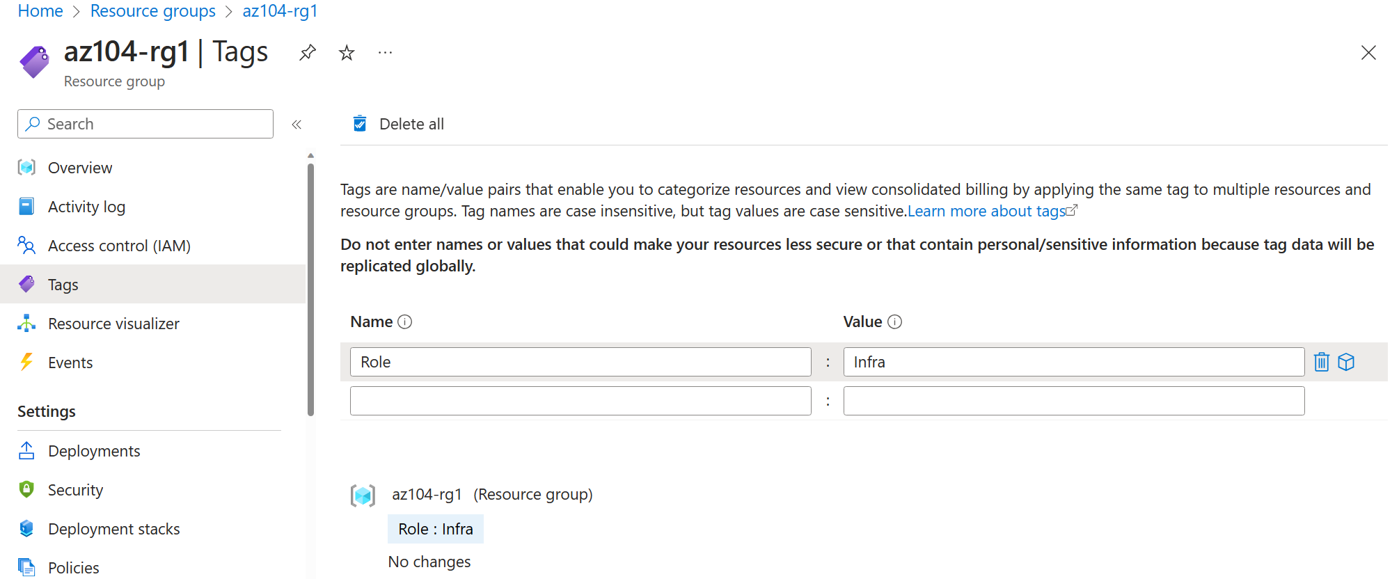 Screenshot of the create tag page.