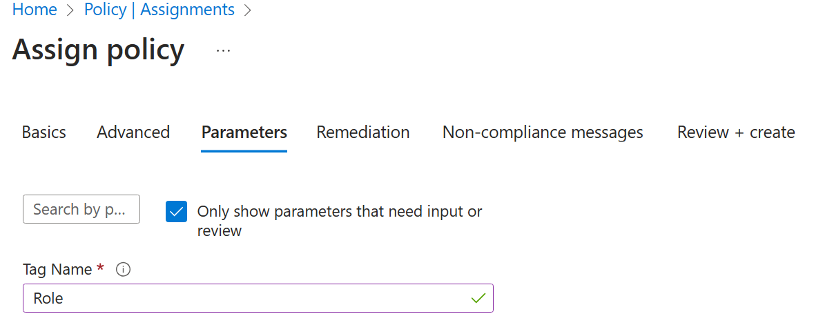 Screenshot of the policy parameters.