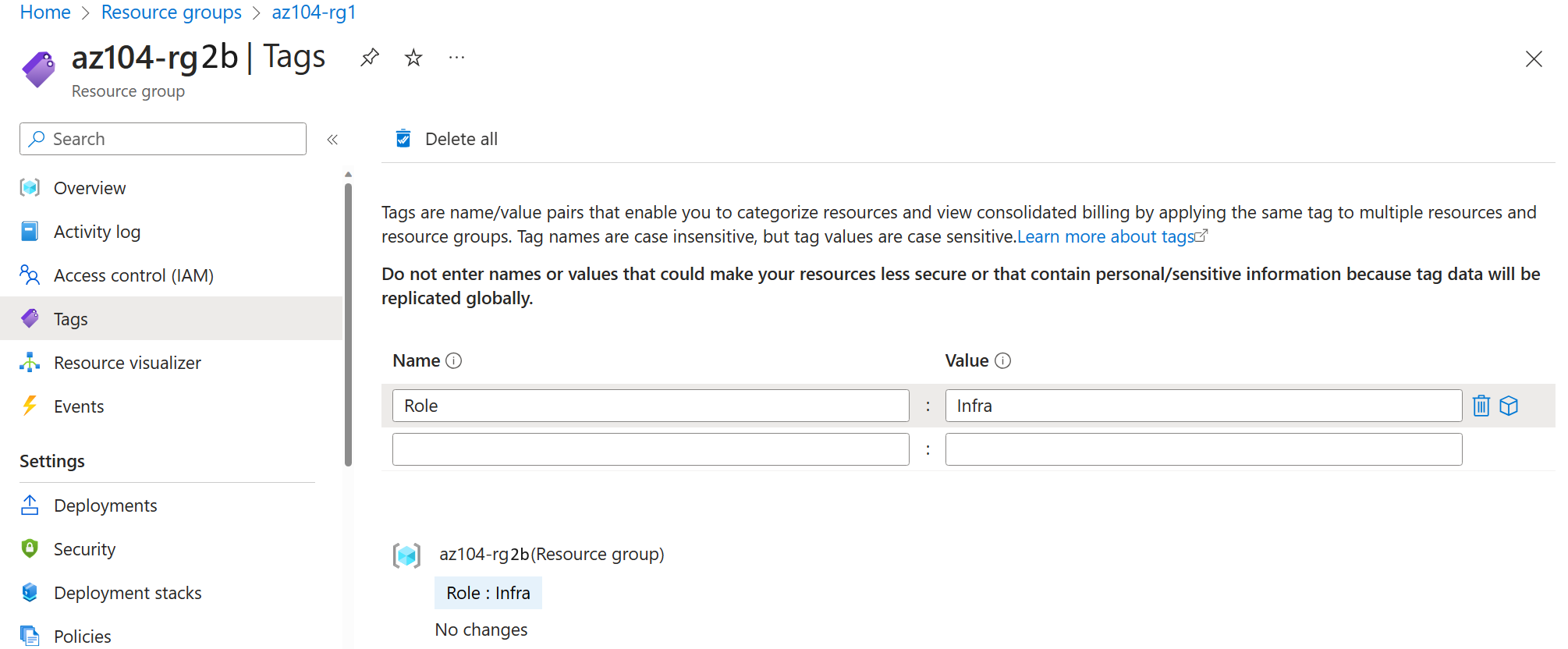 Screenshot of the create tag page.