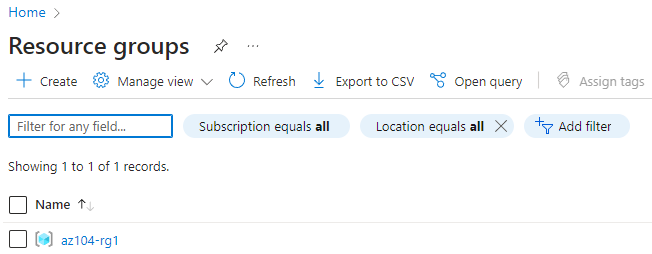 Screenshot of the resource group list.
