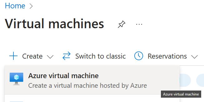 Screenshot of create virtual machine page.